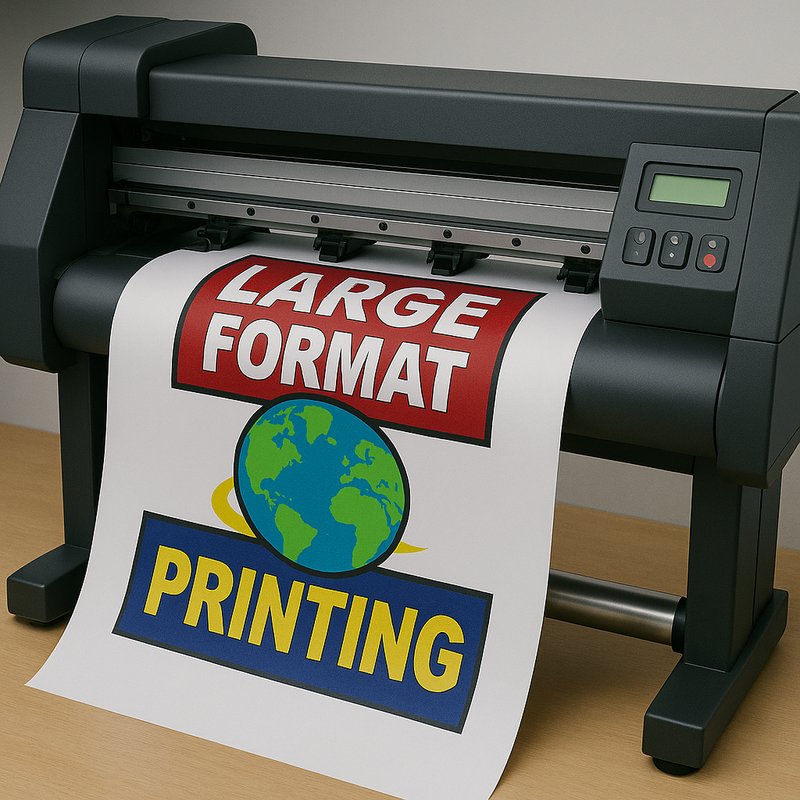 Wide-format printer rolling out a large printed poster